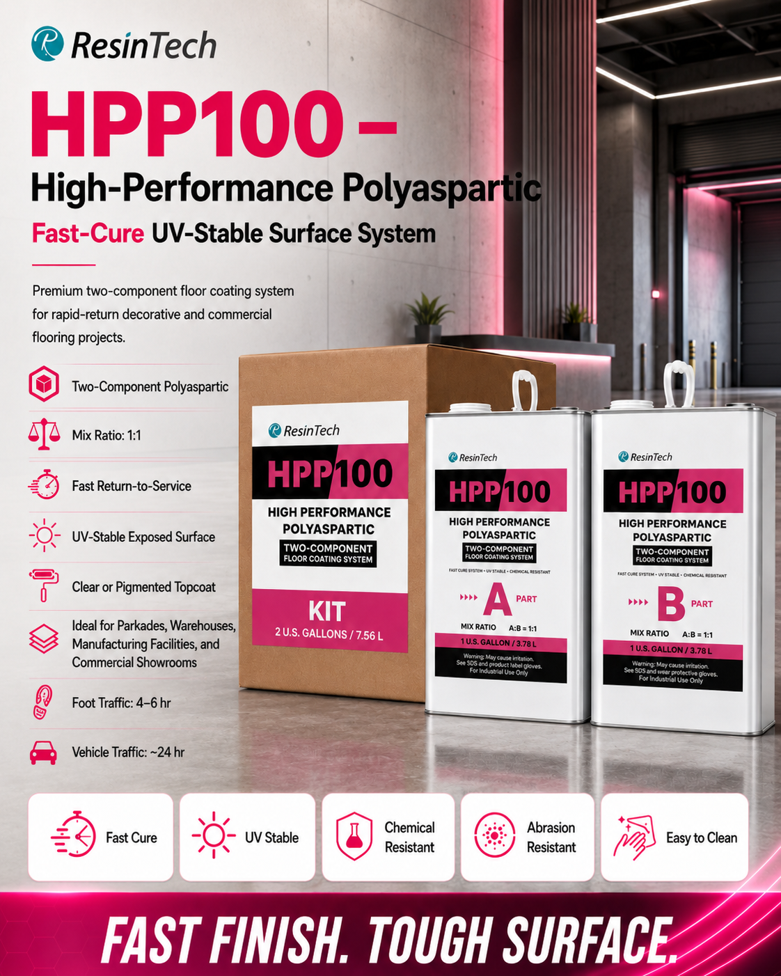 ResinTech HPP100 polyaspartic kit for garage and shop floors