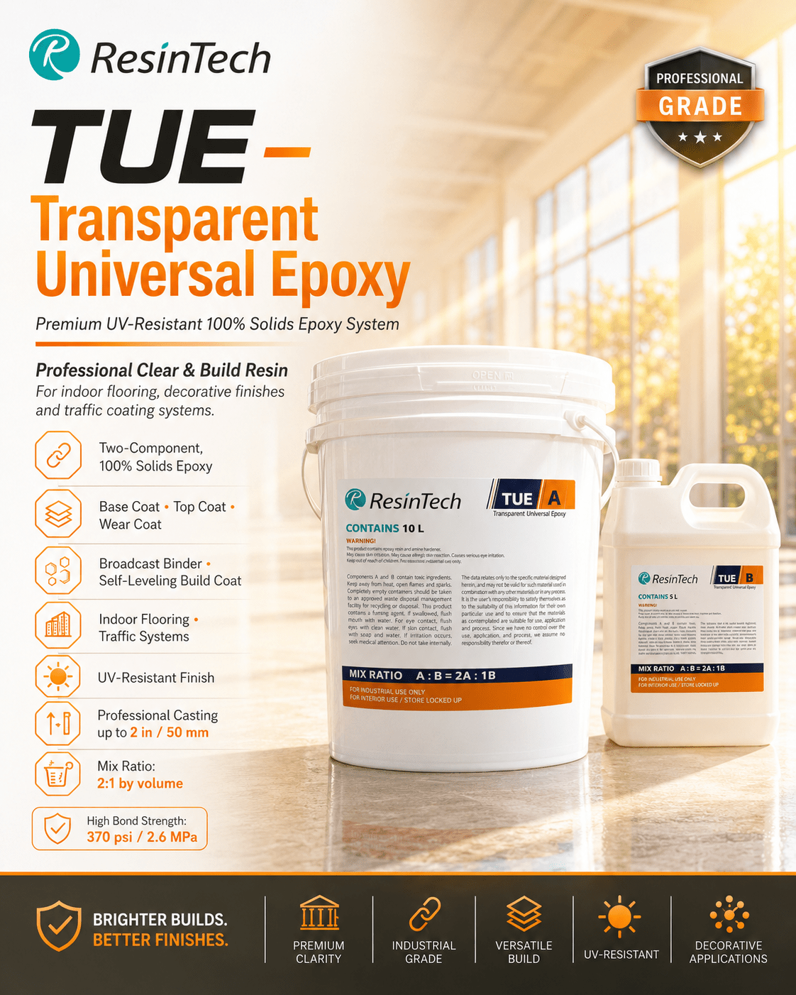 ResinTech TUE transparent universal epoxy base coat compared with CBE