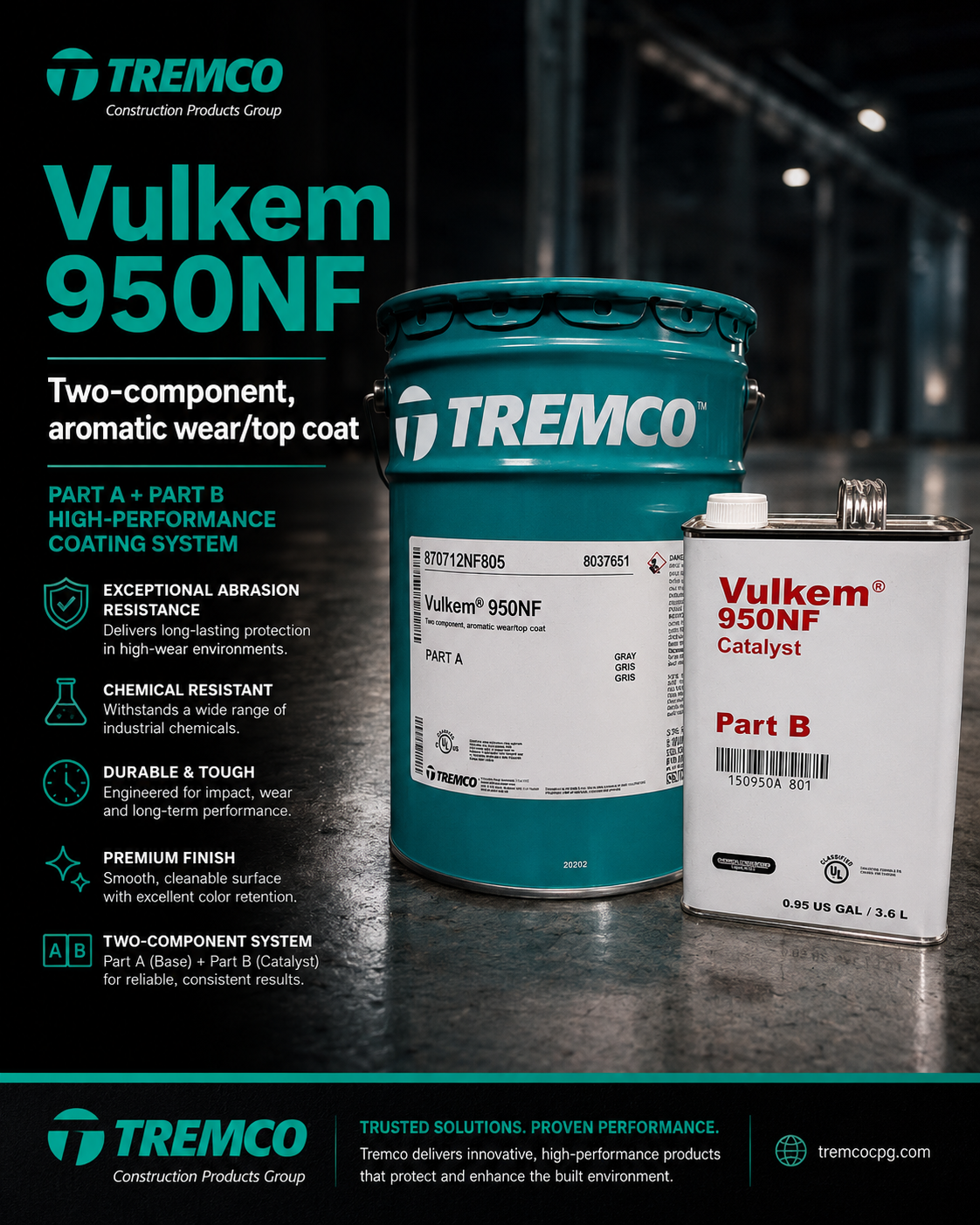 Tremco Vulkem 950NF Top Coat – Durable Two-Component Polyurethane Coating