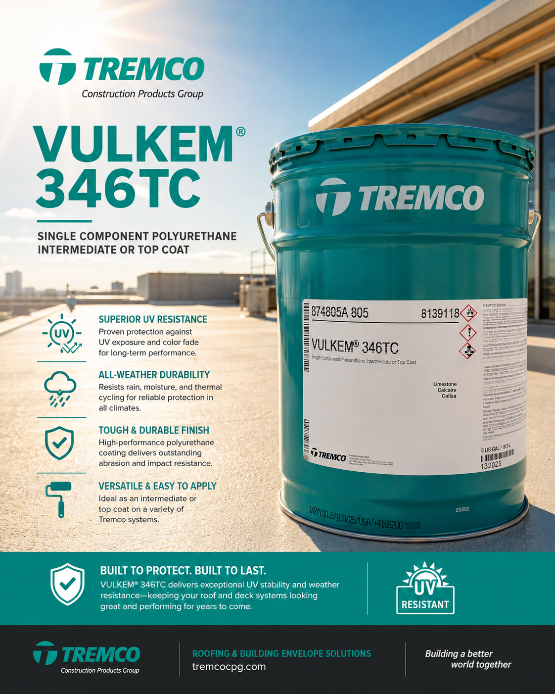 Tremco Vulkem 346 | Aliphatic One-Component Polyurethane Traffic Deck Top Coat