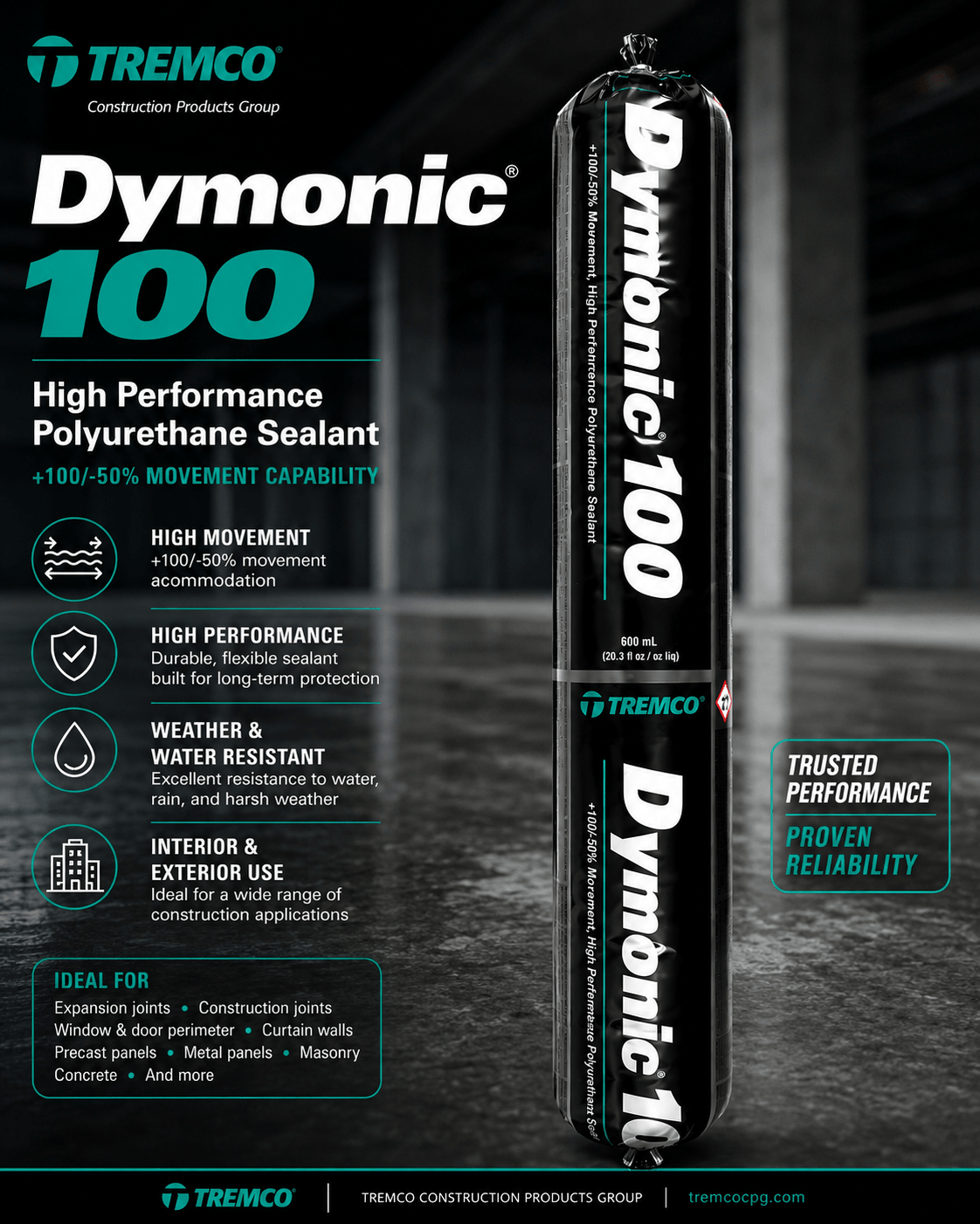 Dymonic® 100 High-Performance, High-Movement Single-Component, Polyurethane Sealant - Canopus Supply Inc
