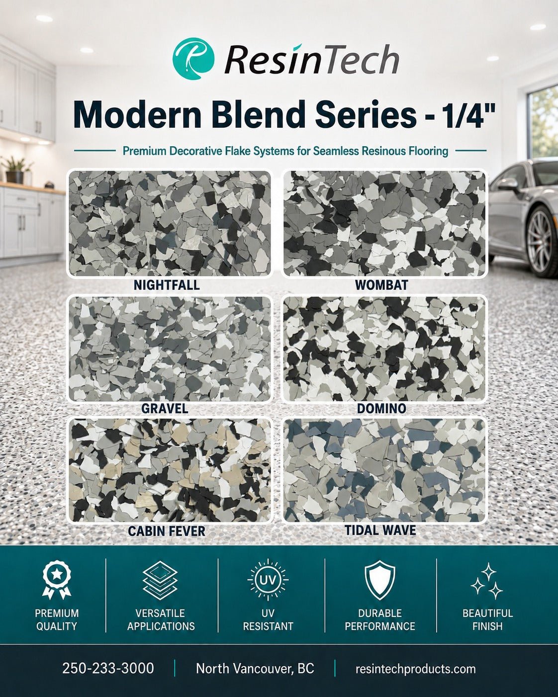 ResinTech 1/4'' Blend Flake System (40 LBS/Box) - Canopus Supply Inc