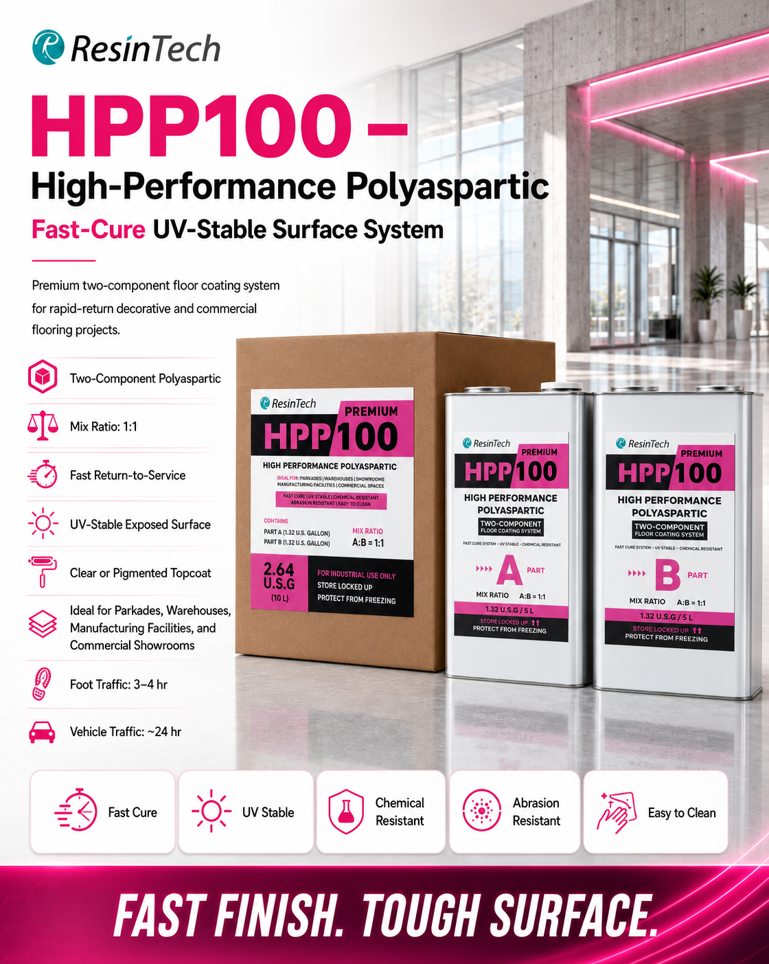 ResinTech HPP polyaspartic coating for warehouse and garage floors