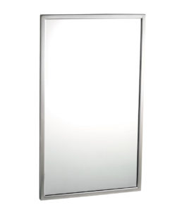 Bobrick B-290 welded stainless angle-frame washroom mirror