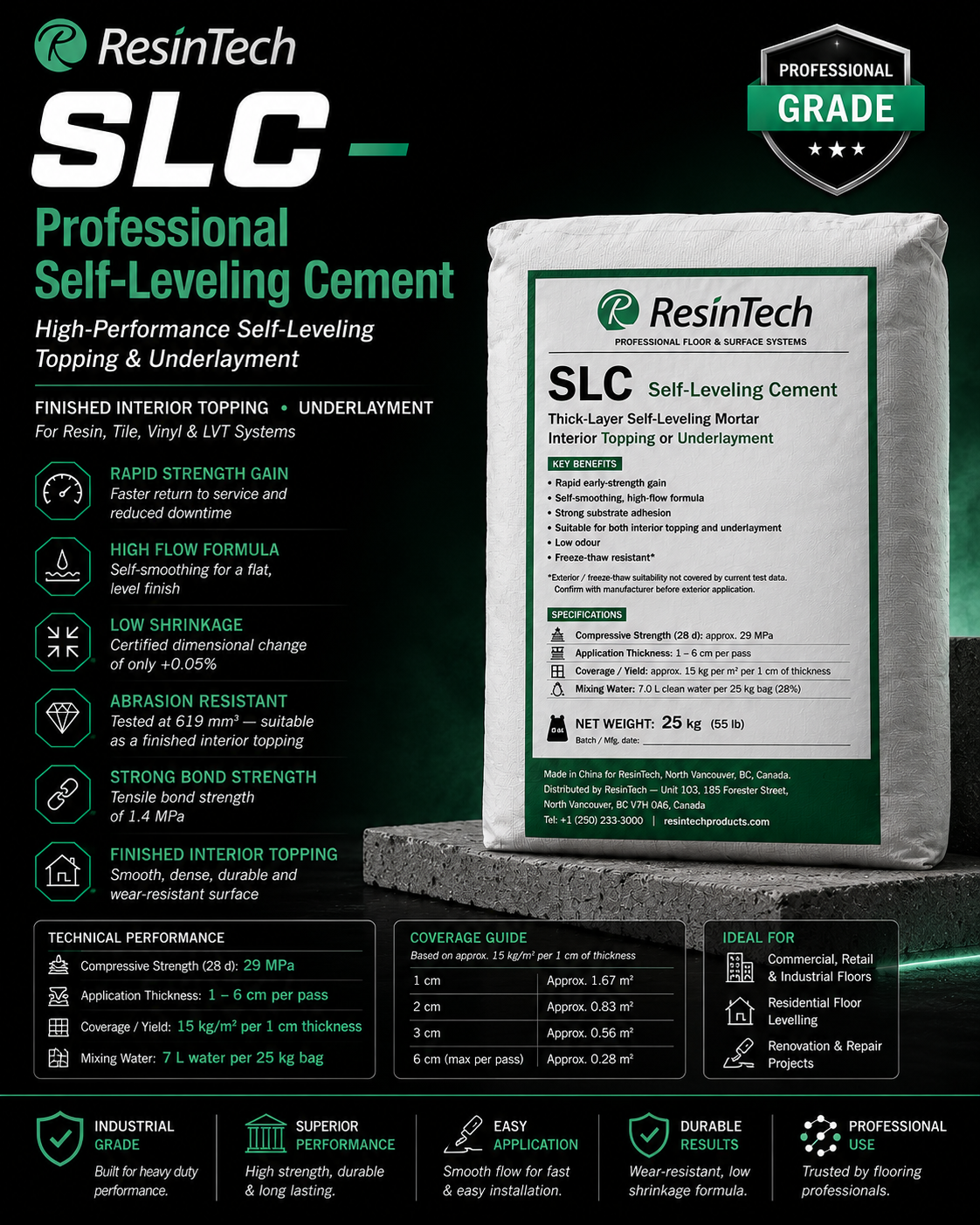 ResinTech SLC Professional Self-Levelling Cement Topping 25 kg - Canopus Supply Inc