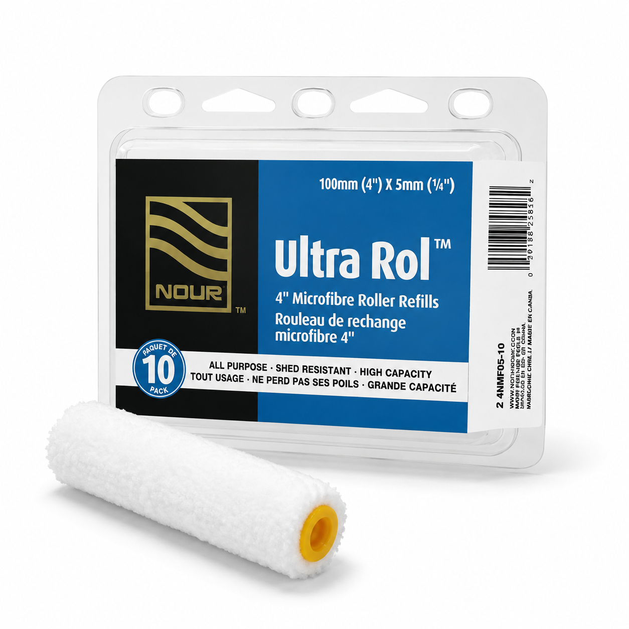 Nour 4-inch white microfiber paint roller refill, 10-pack