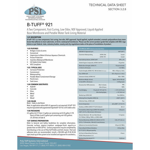 B - TUFF® 921 A Two Component, Fast Curing, Low Odor, NSF Approved, Liquid - Applied - Canopus Supply Inc