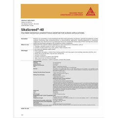 SikaScreed 40 POLYMER - MODIFIED CEMENTITIOUS MORTAR FOR SCREED APPLICATIONS - Canopus Supply Inc